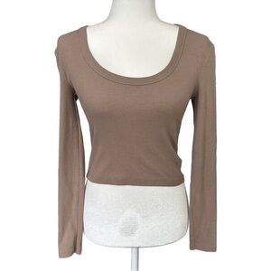 Abercrombie & Fitch Brown Soft Scoop Neck Ribbed Long Sleeve Top Size Small